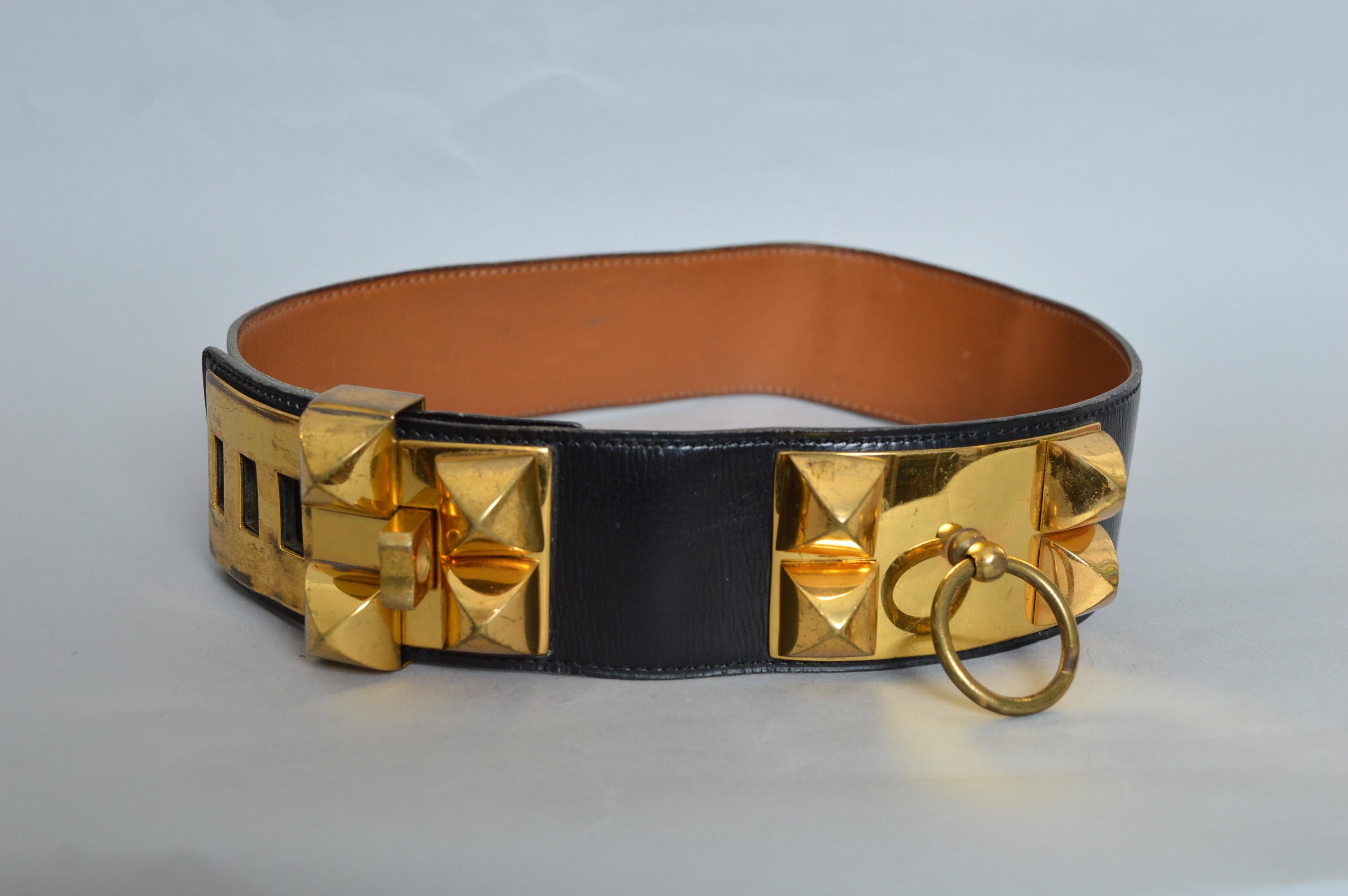 Brown Hermès Vintage Black leather Collier de Chien ‘Médor’ waist belt For Sale