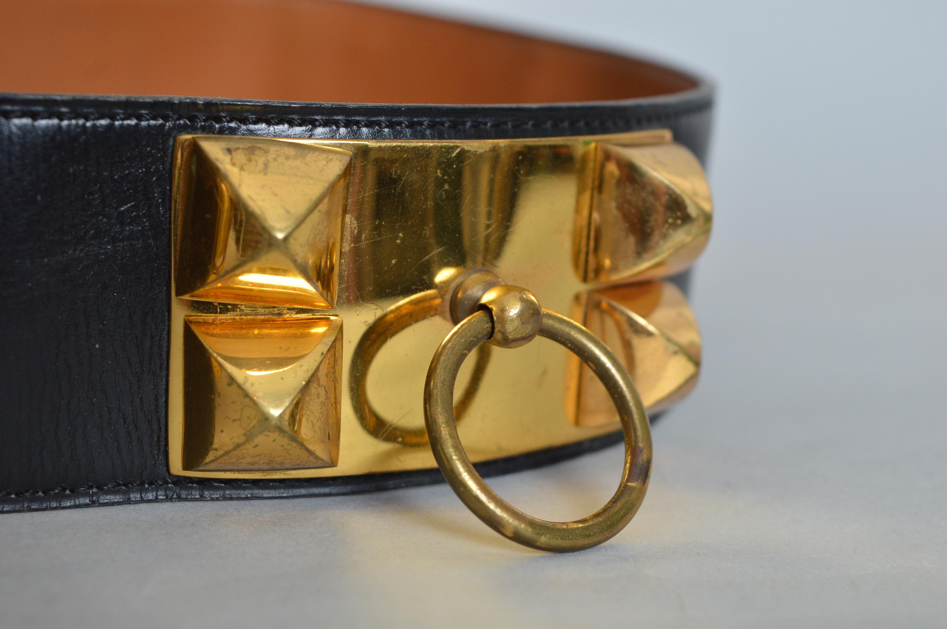 Hermès Vintage Black leather Collier de Chien ‘Médor’ waist belt In Fair Condition For Sale In Sheffield, GB