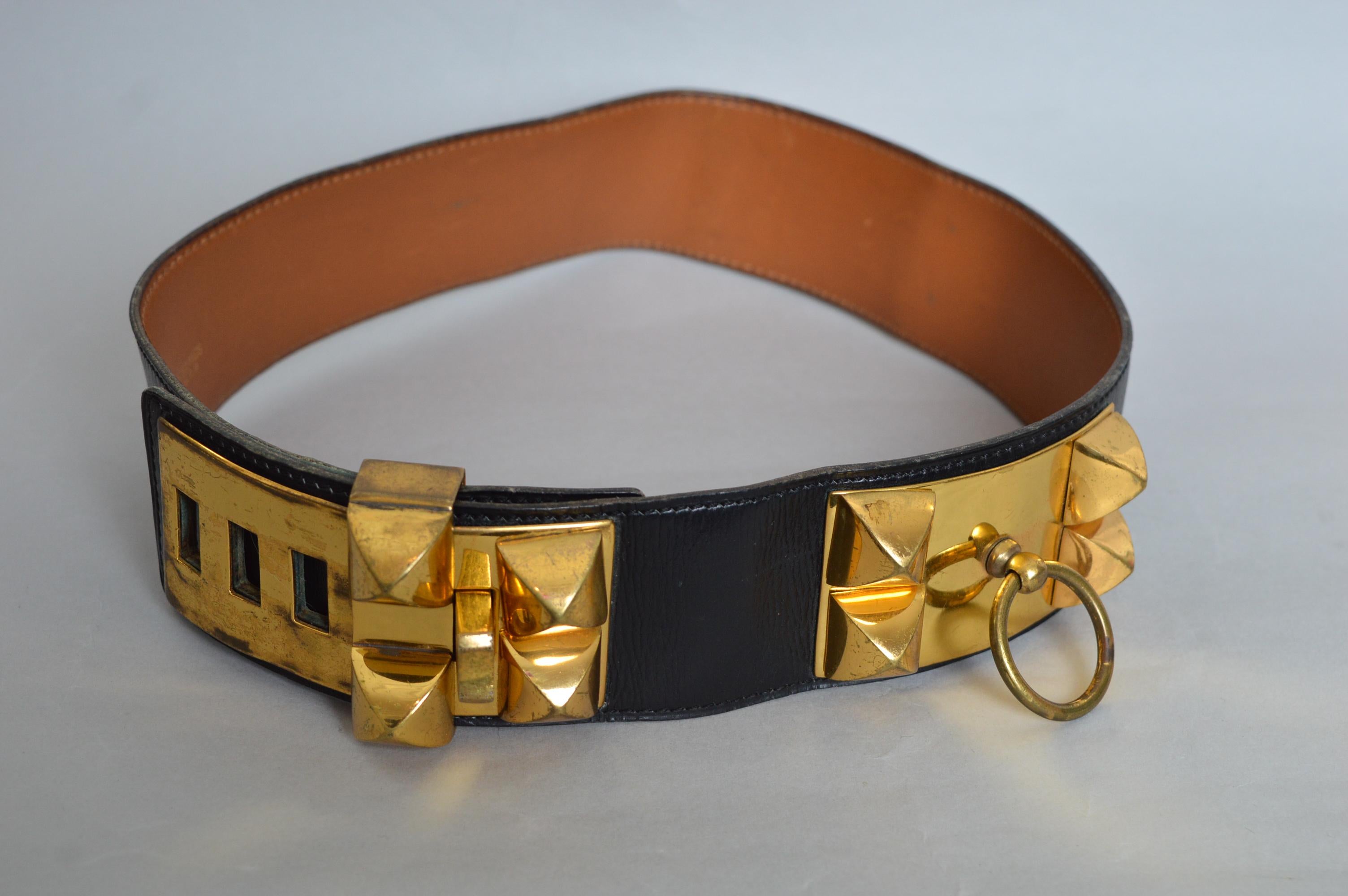 Hermès Vintage Black leather Collier de Chien ‘Médor’ waist belt For Sale 3