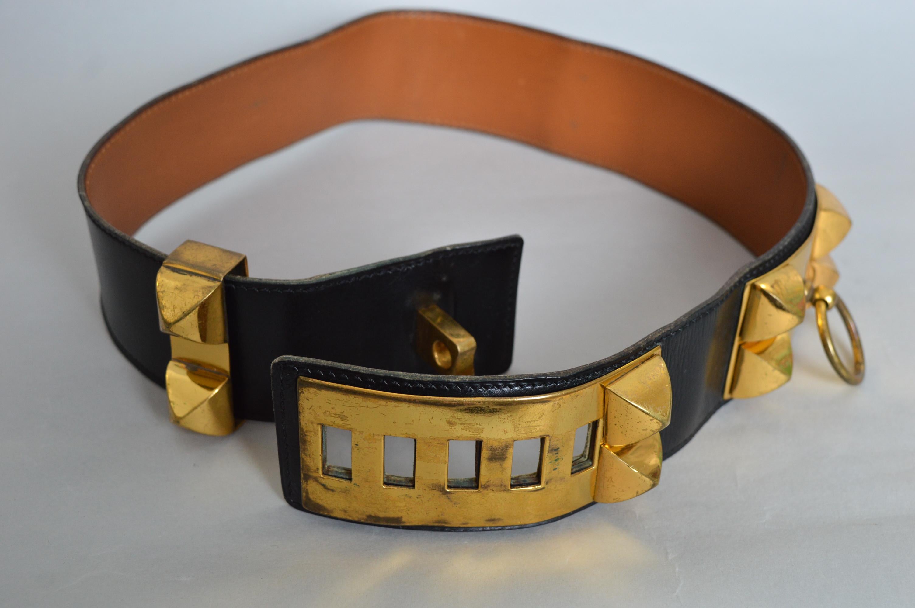 Hermès Vintage Black leather Collier de Chien ‘Médor’ waist belt For Sale 4
