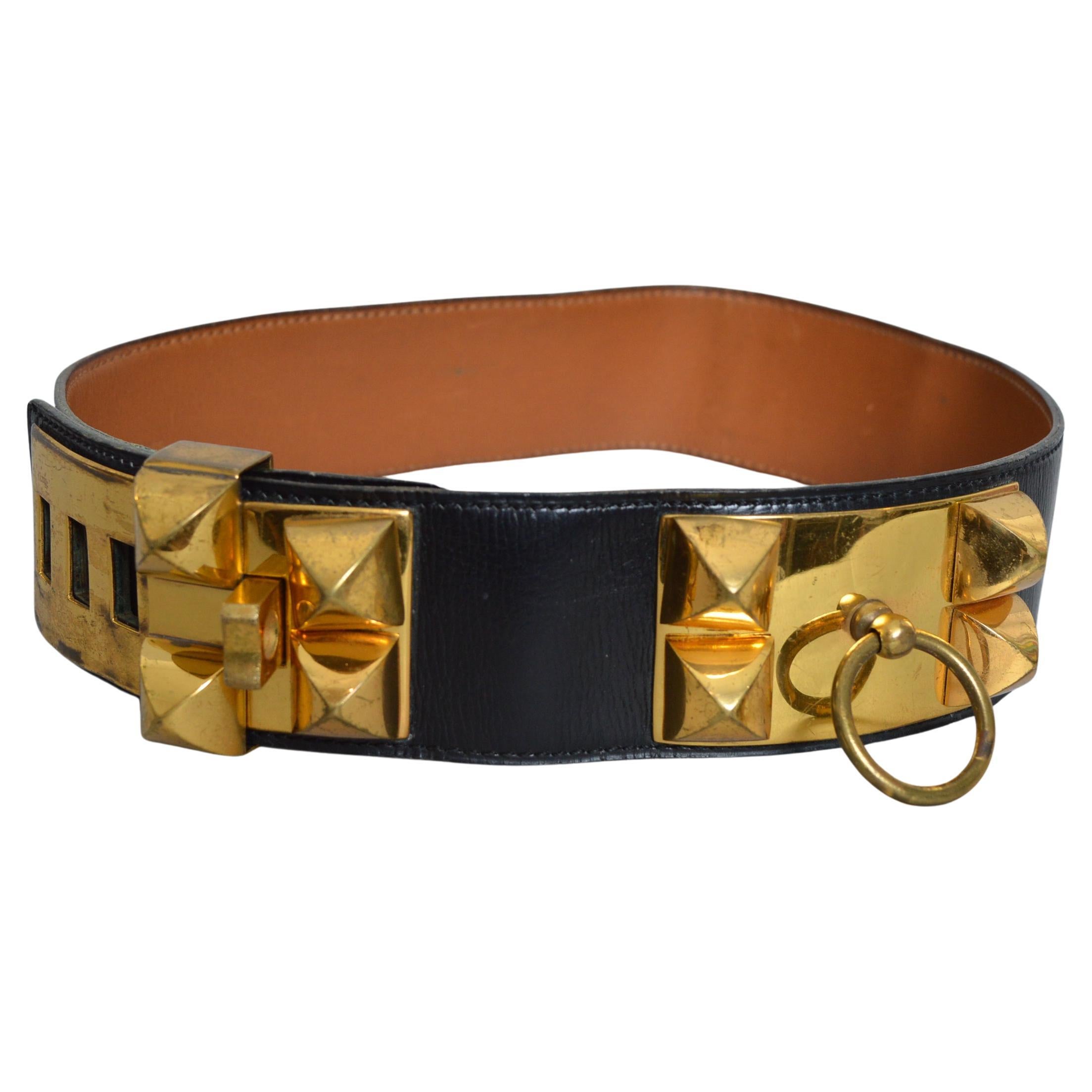 Hermès Vintage Black leather Collier de Chien ‘Médor’ waist belt For Sale
