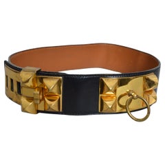 Cinturón Hermès Vintage Collier de Chien 'Médor' de cuero negro