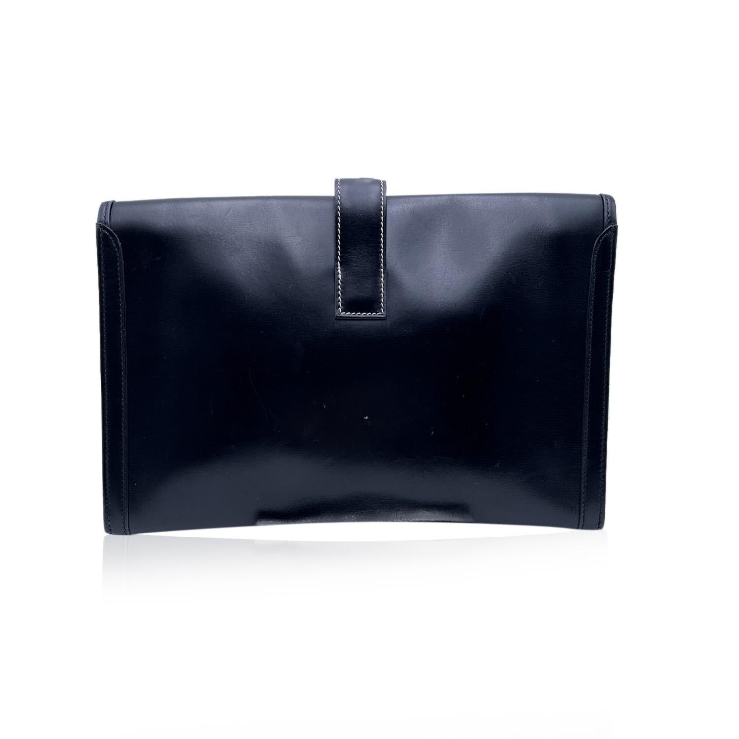 Hermes Vintage Black Leather Jige 29 cm Clutch Bag Pochette Handbag In Excellent Condition In Rome, Rome