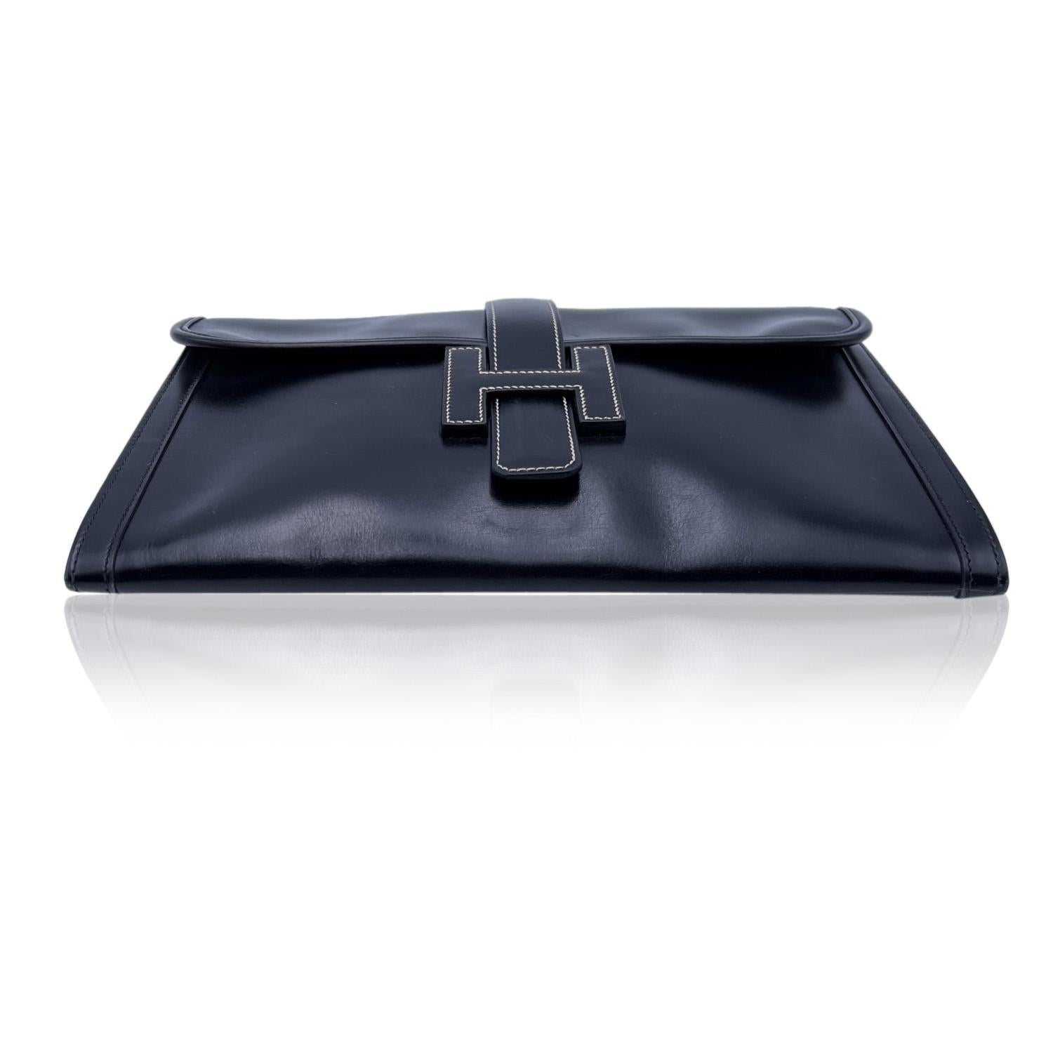 Women's Hermes Vintage Black Leather Jige 29 cm Clutch Bag Pochette Handbag