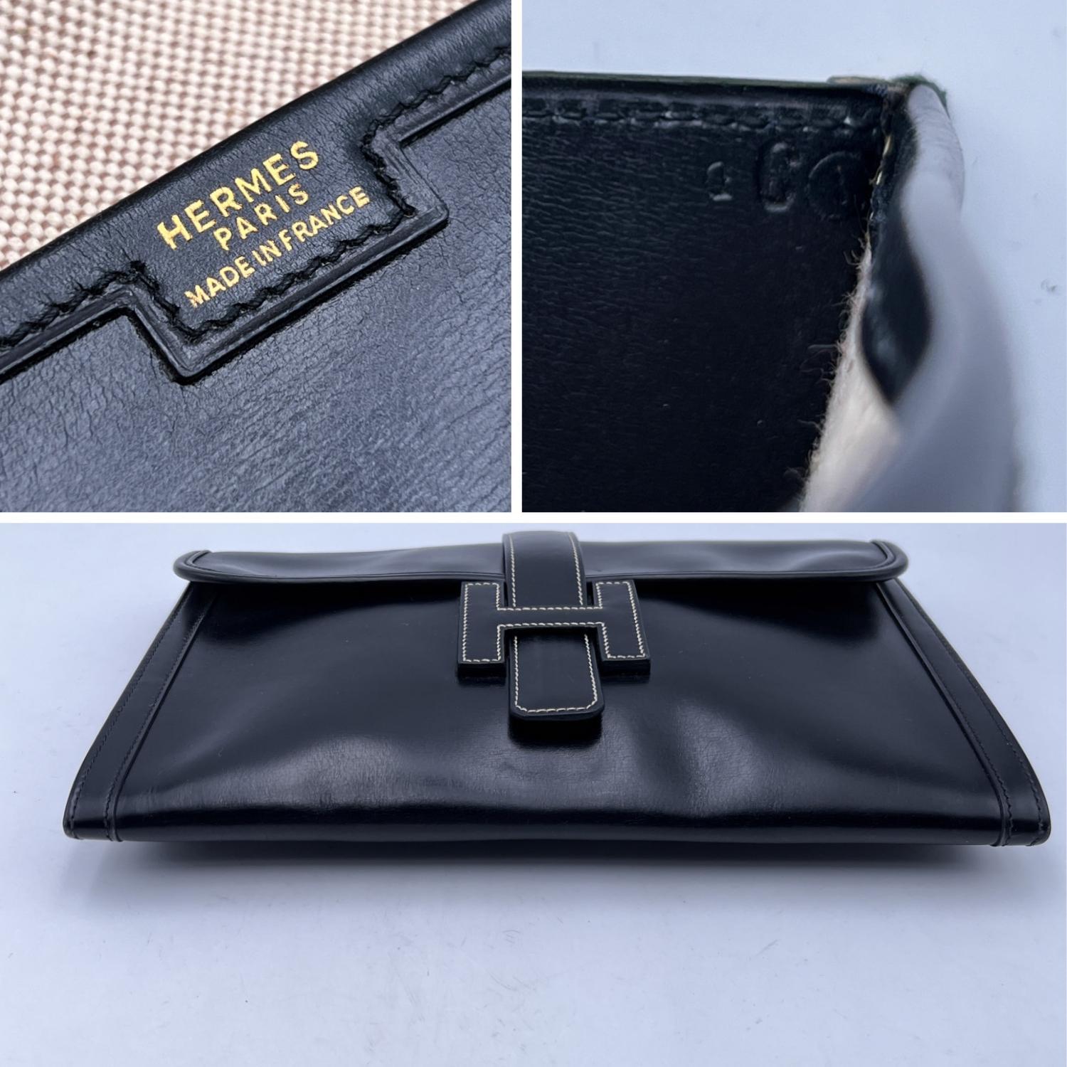 Hermes Vintage Black Leather Jige 29 cm Clutch Bag Pochette Handbag 1