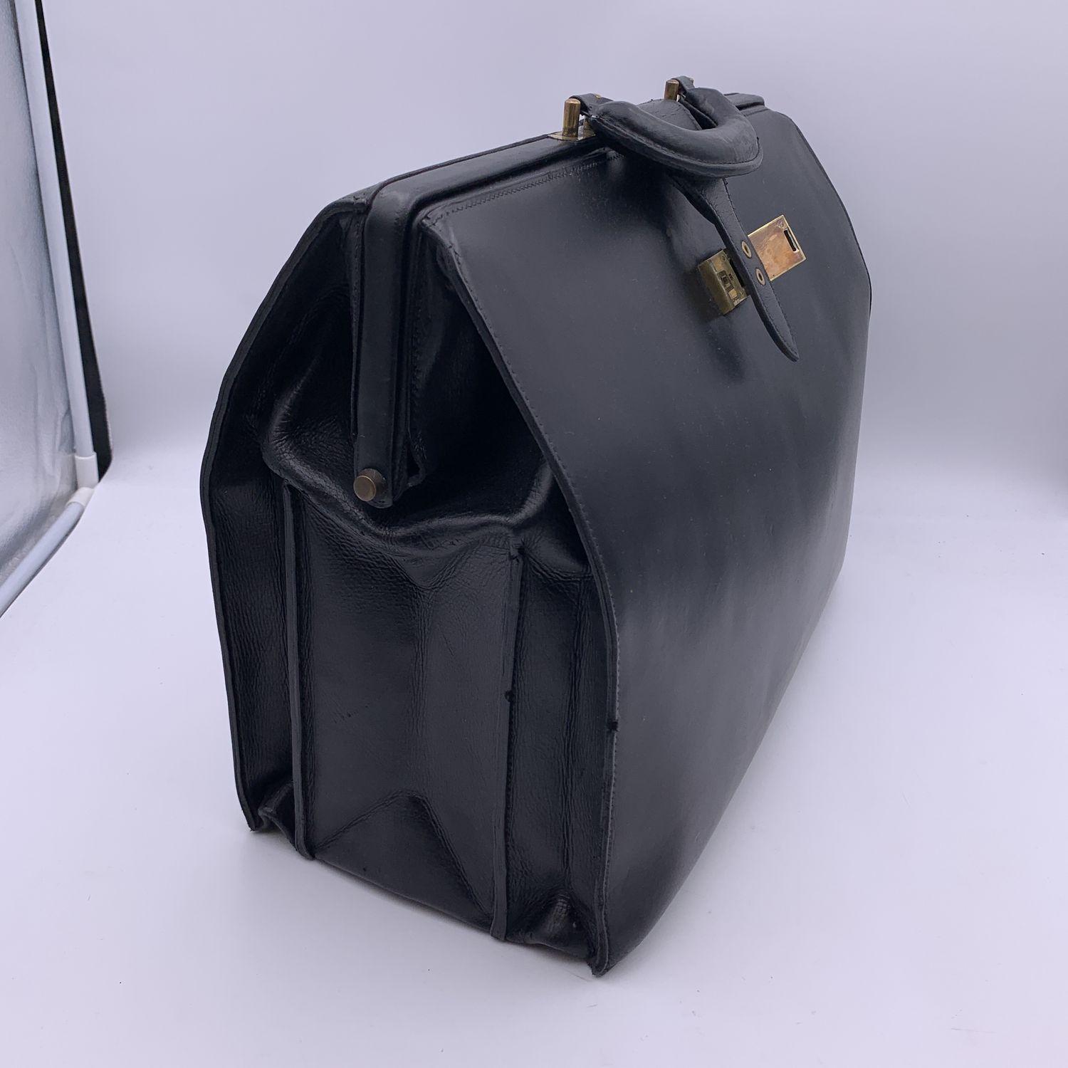Hermes Vintage Black Leather Pilot Bag Doctor Large Briefcase 8