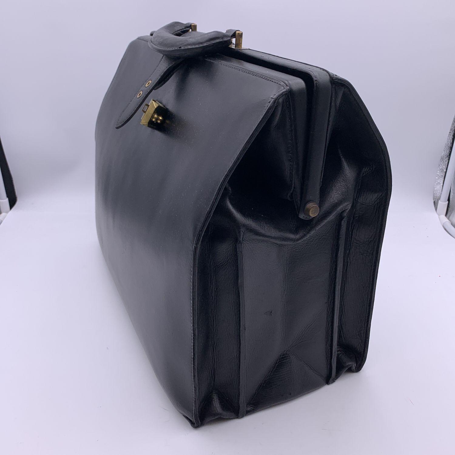 Hermes Vintage Black Leather Pilot Bag Doctor Large Briefcase 9