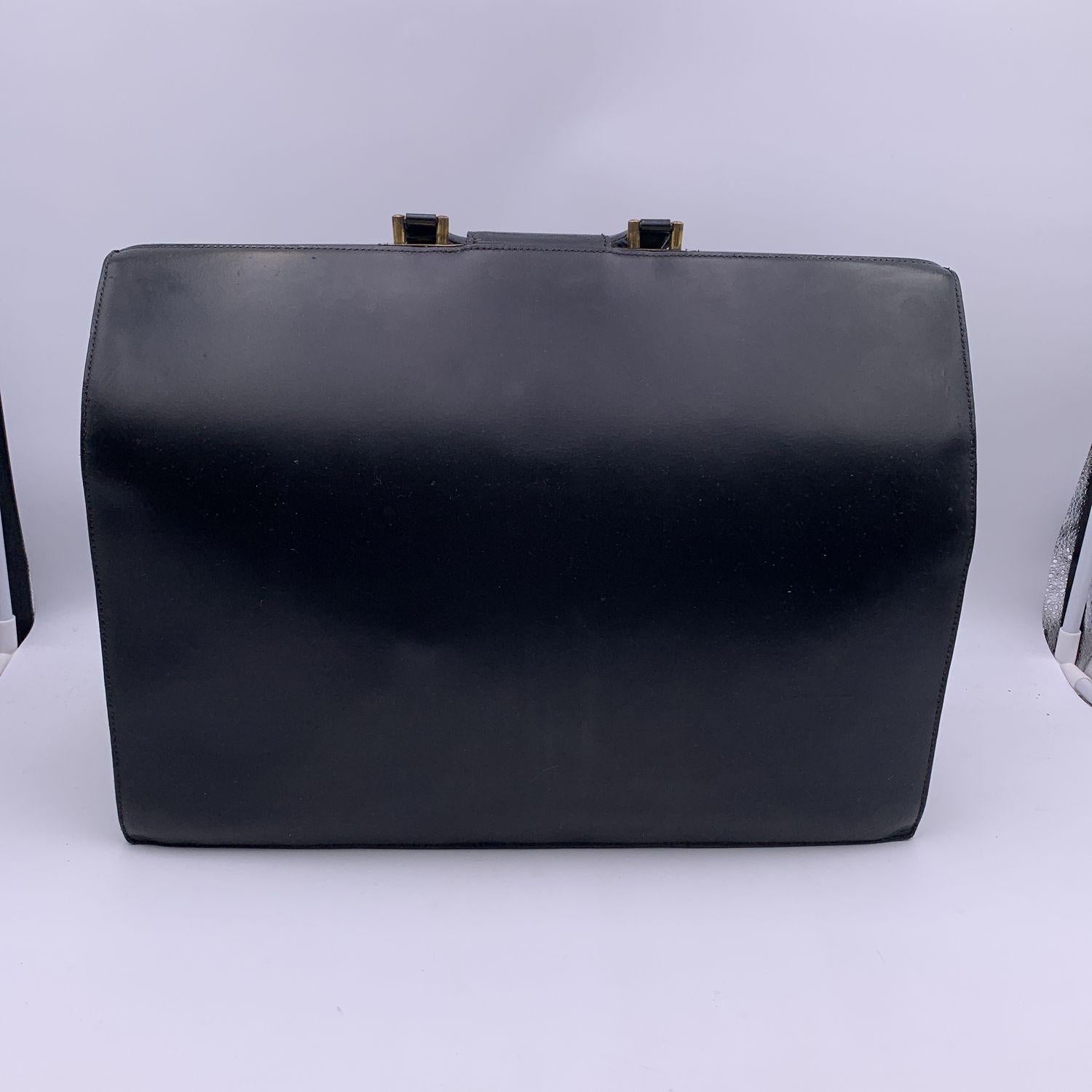 Women's or Men's Hermes Vintage Black Leather Pilot Bag Doctor Large Briefcase
