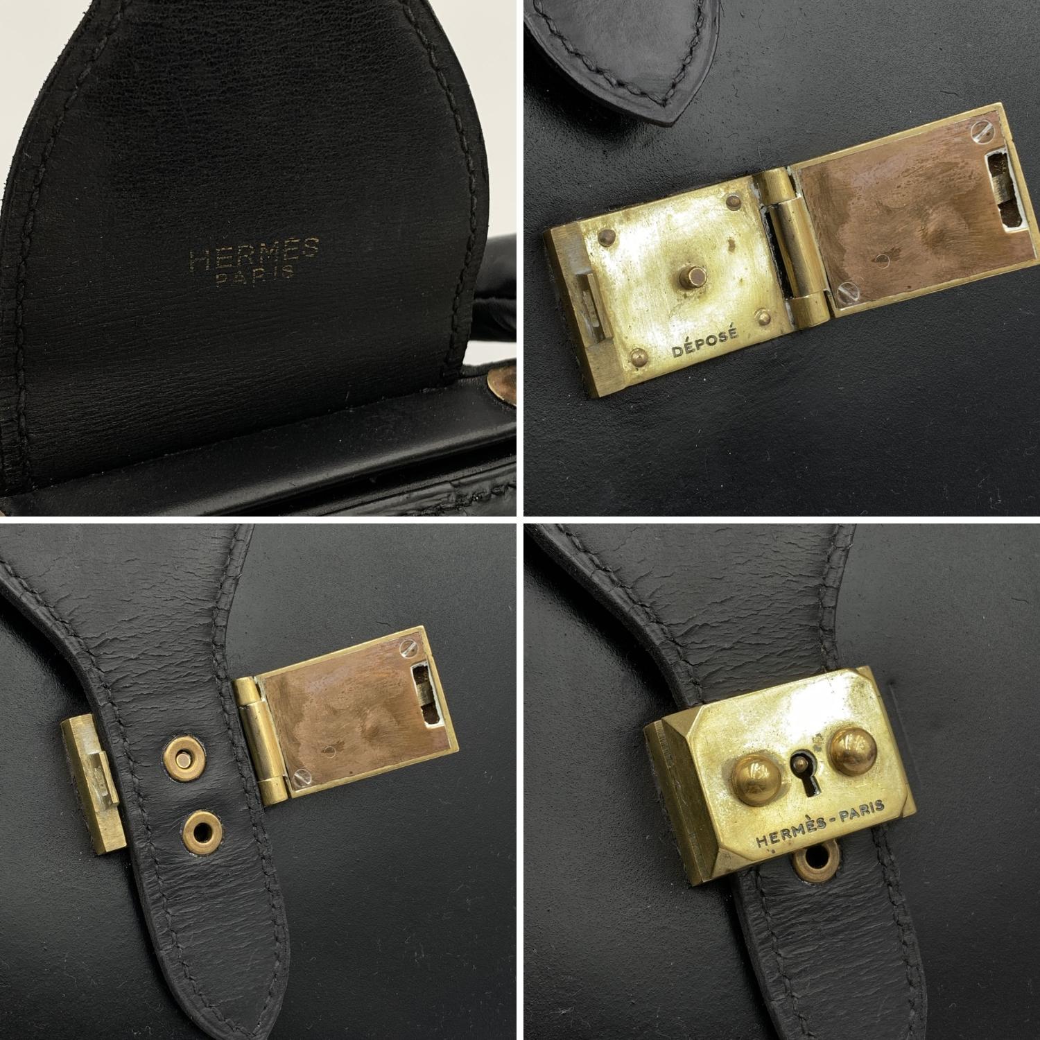 Hermes Vintage Black Leather Pilot Bag Doctor Large Briefcase 1