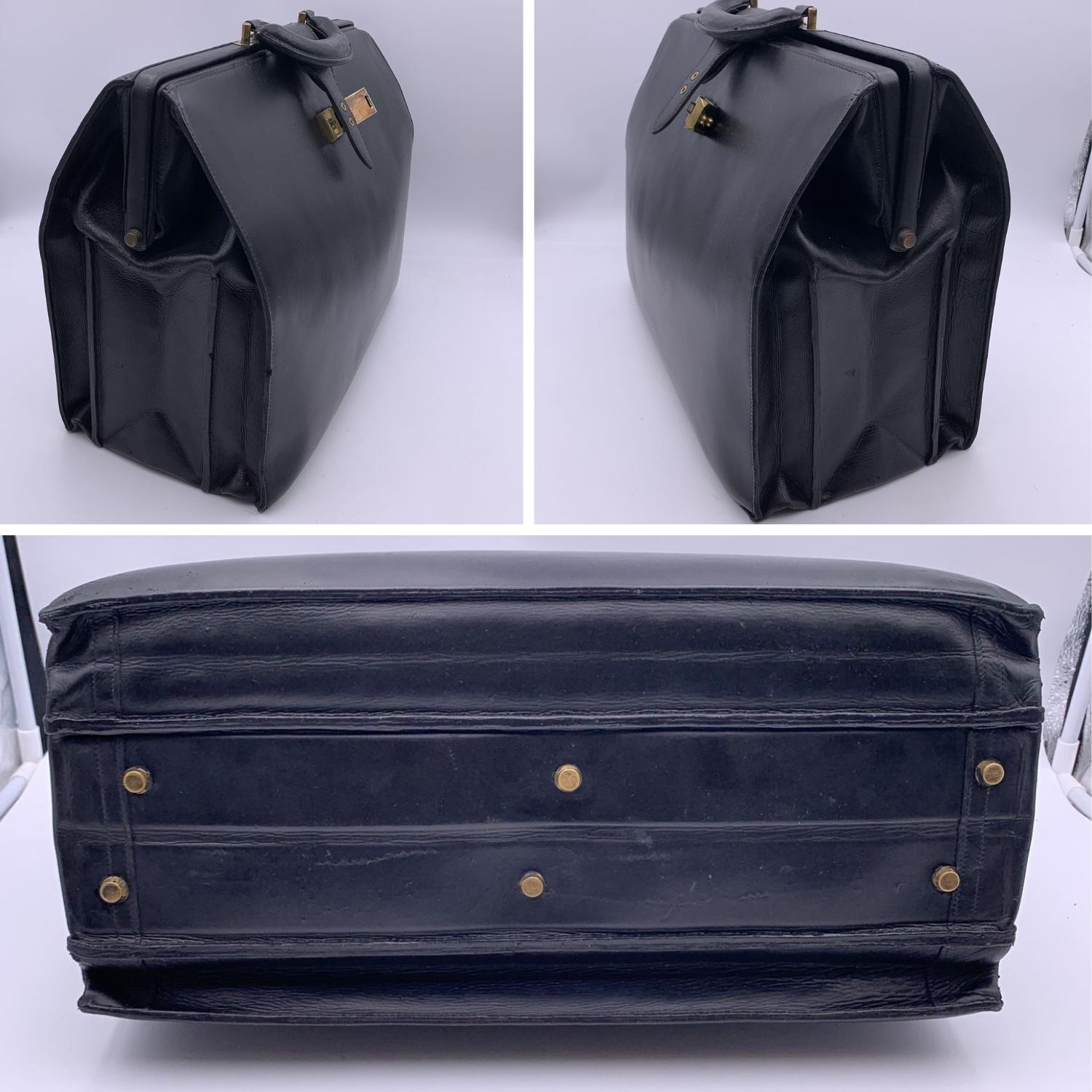 Hermes Vintage Black Leather Pilot Bag Doctor Large Briefcase 3
