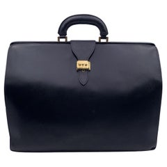 Hermes Vintage Black Leather Pilot Bag Doctor Large Briefcase