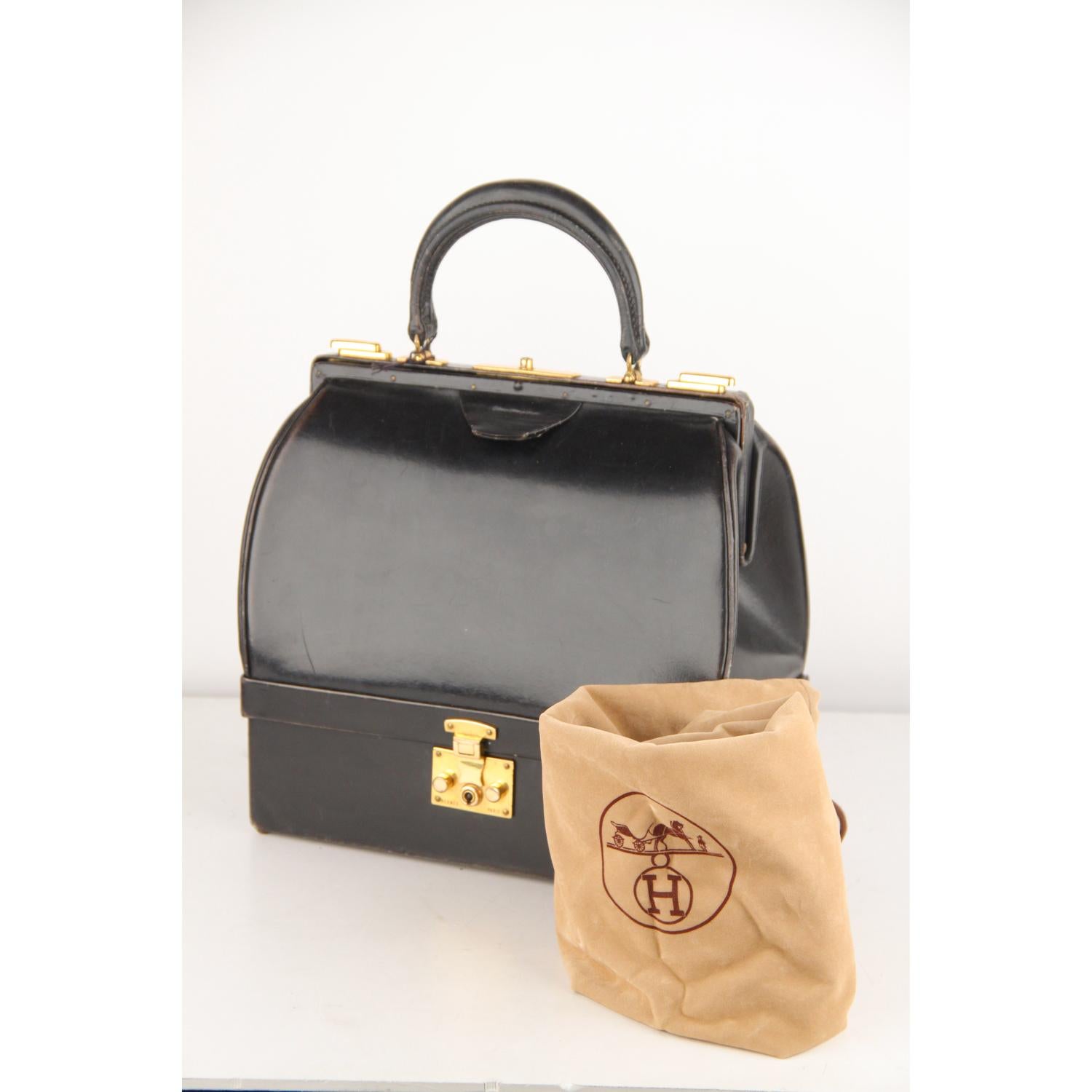 Hermes Vintage Black Leather Sac Mallette Top Handle Bag 13