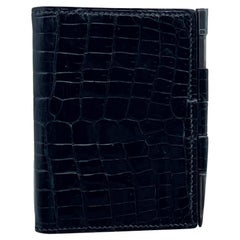 Petit portefeuille Agenda Hermès vintage en cuir noir avec couvercle en argent sterling