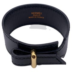 Hermes Vintage Green Leather Wide Bracelet Gold Metal Buckle