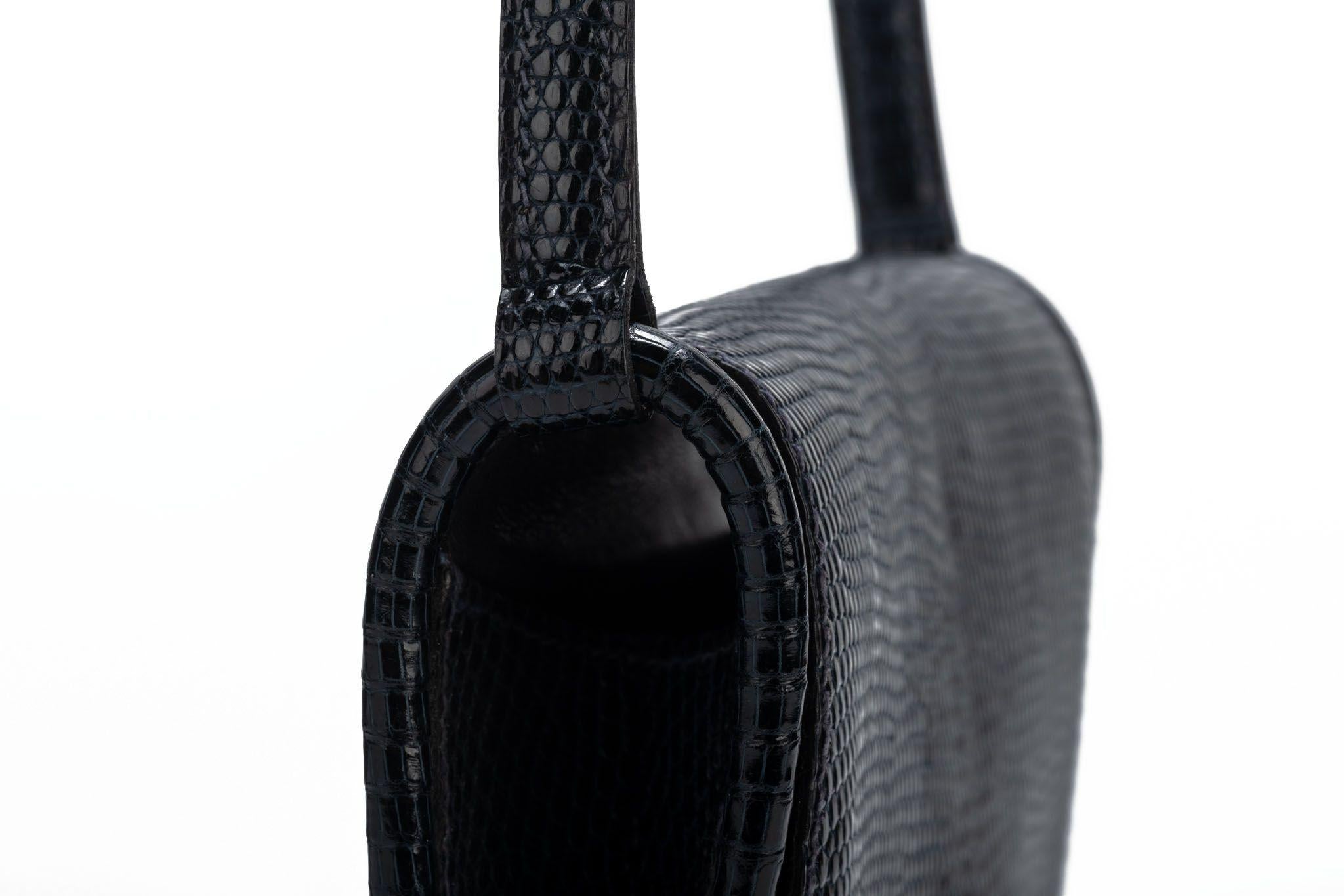 Hermes Vintage Black Lizard Shoulder Bag For Sale 4