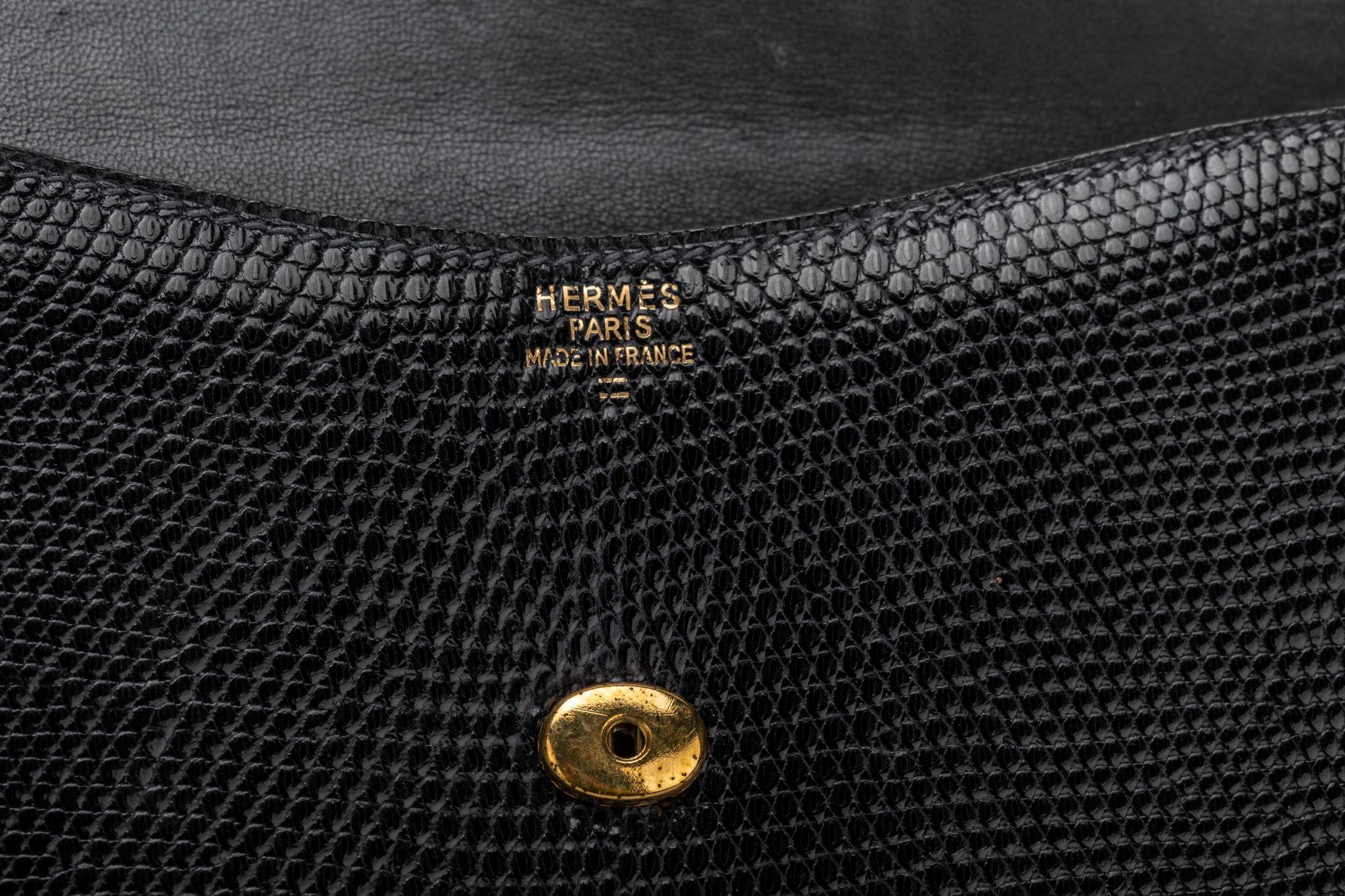 Hermes Vintage Black Lizard Shoulder Bag For Sale 6