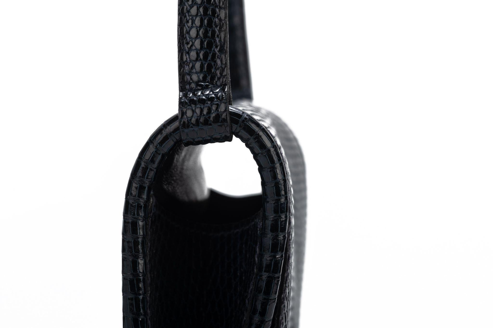 Hermes Vintage Black Lizard Shoulder Bag For Sale 11