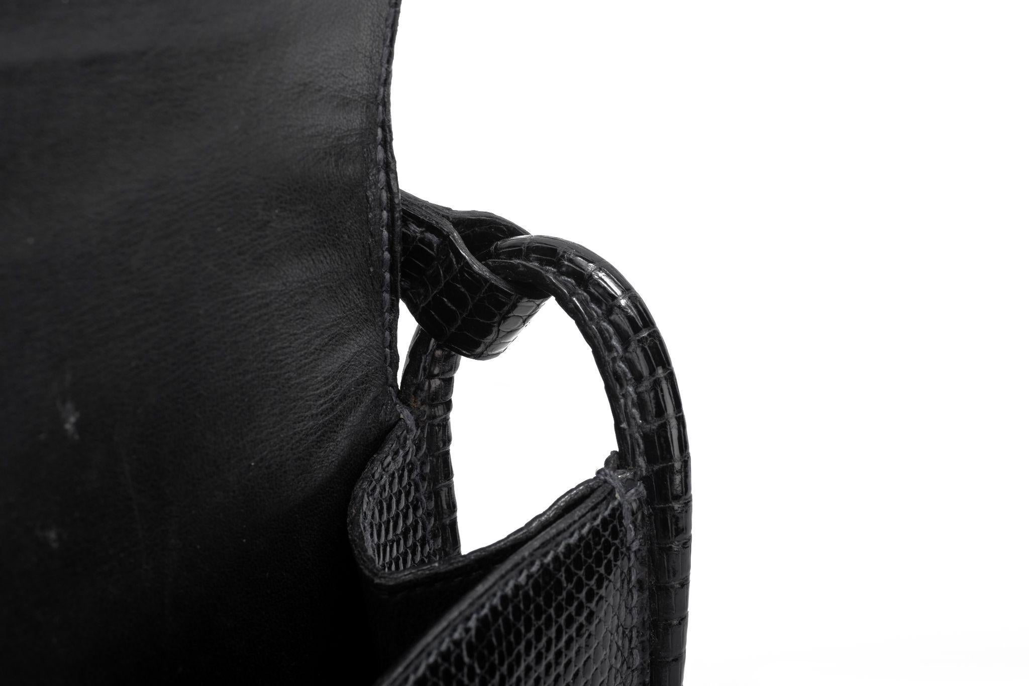 Hermes Vintage Black Lizard Shoulder Bag For Sale 2