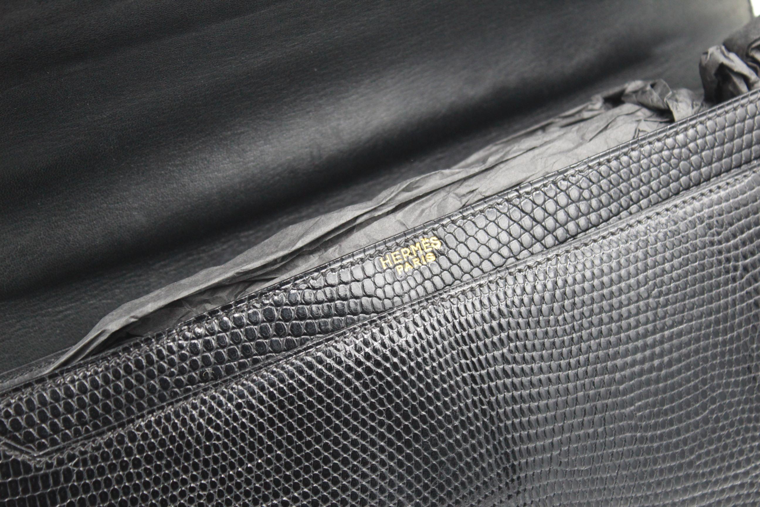 Hermes Vintage  Black Lizard  Vintage Boutonnière Bag In Good Condition For Sale In Paris, FR