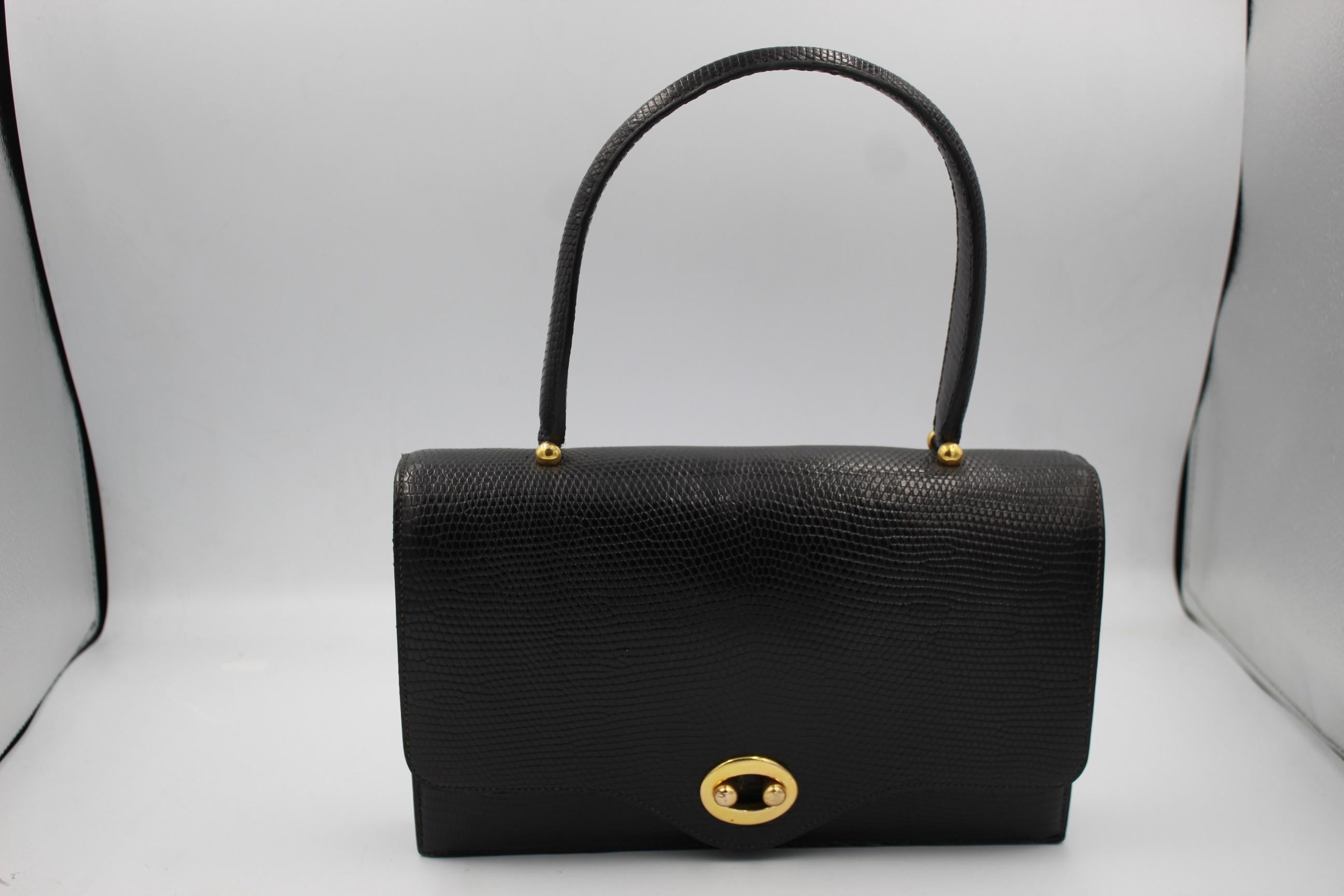 Women's or Men's Hermes Vintage  Black Lizard  Vintage Boutonnière Bag For Sale