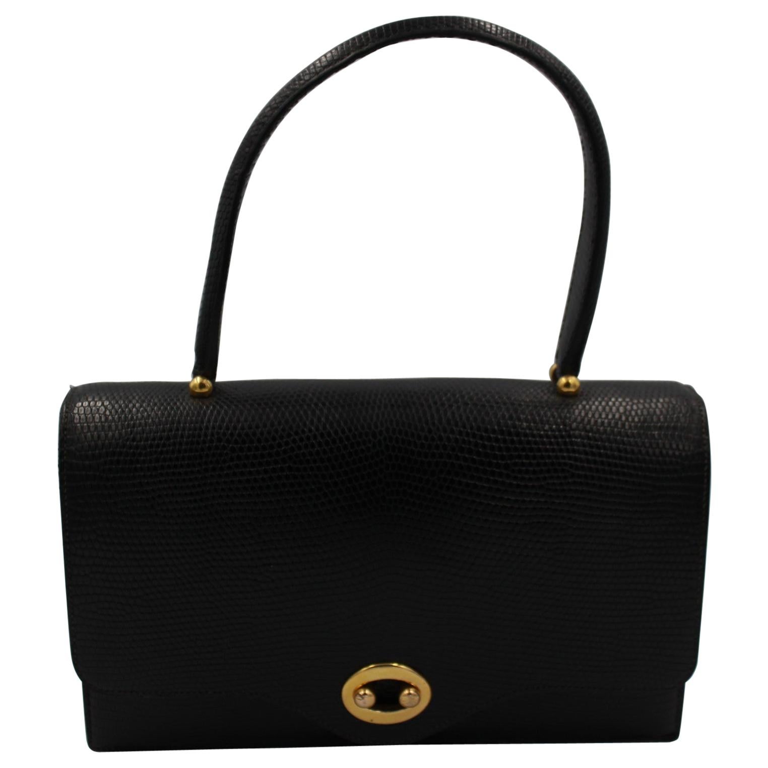 Hermes Vintage  Black Lizard  Vintage Boutonnière Bag For Sale
