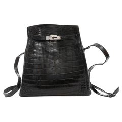 Hermès Vintage Schwarz Niloticus Krokodil 26 cm Kelly Sport