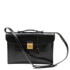 Hermes VIntage Black Porosus Crocodile Sac à Dépêches Briefcase