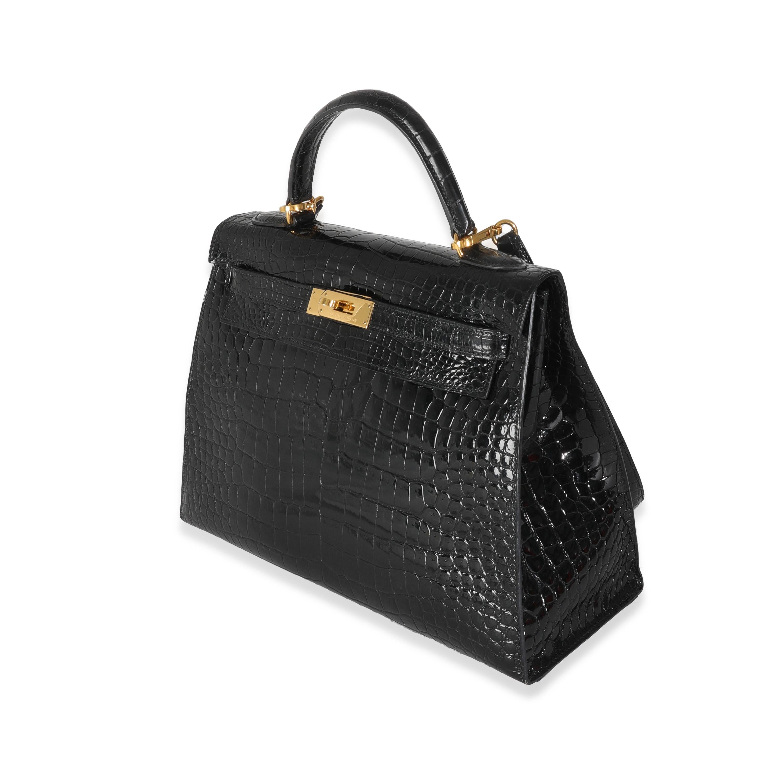 Women's or Men's Hermès Vintage Black Porosus Crocodile Sellier Kelly 32 GHW