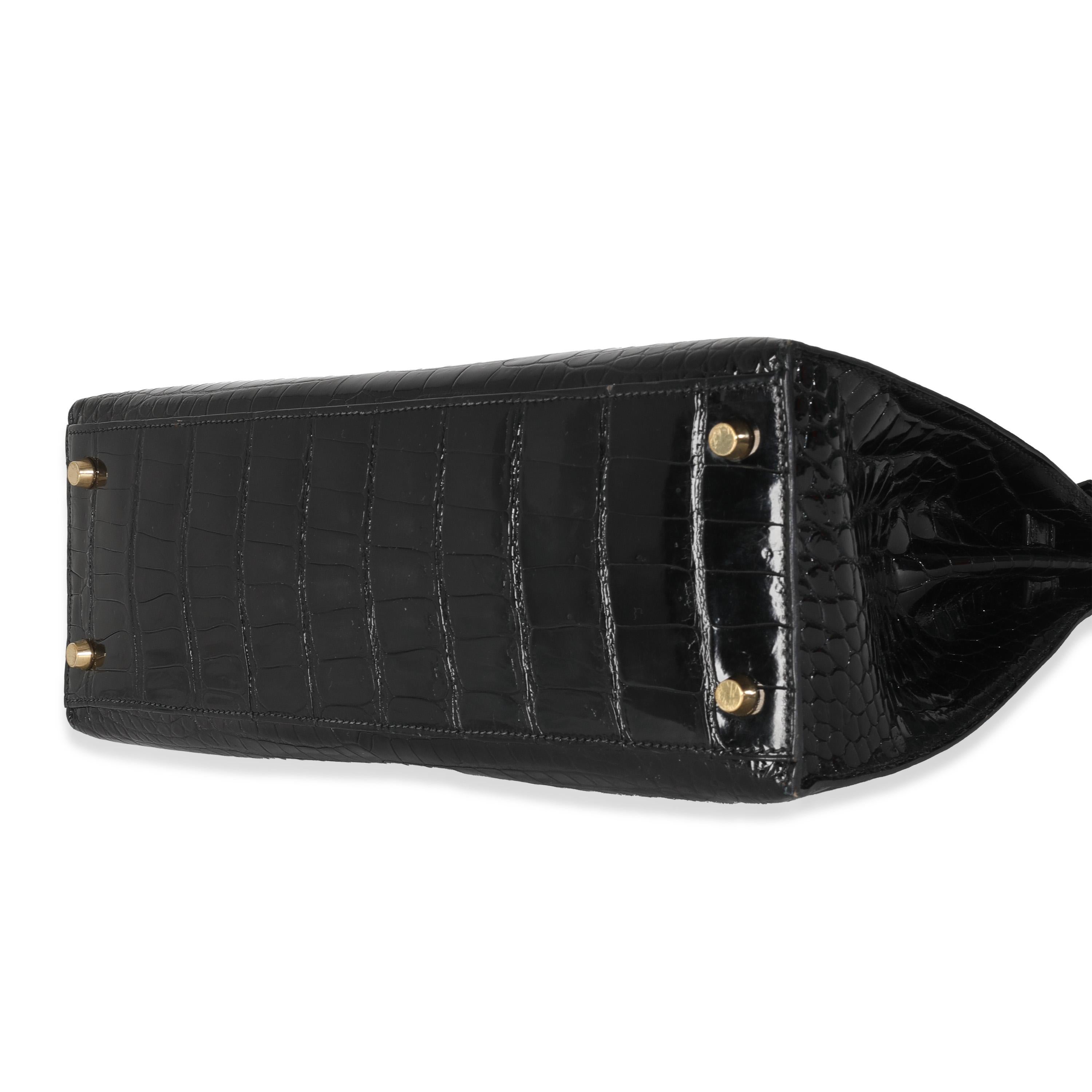 Hermès Vintage Black Porosus Crocodile Sellier Kelly 32 GHW 1
