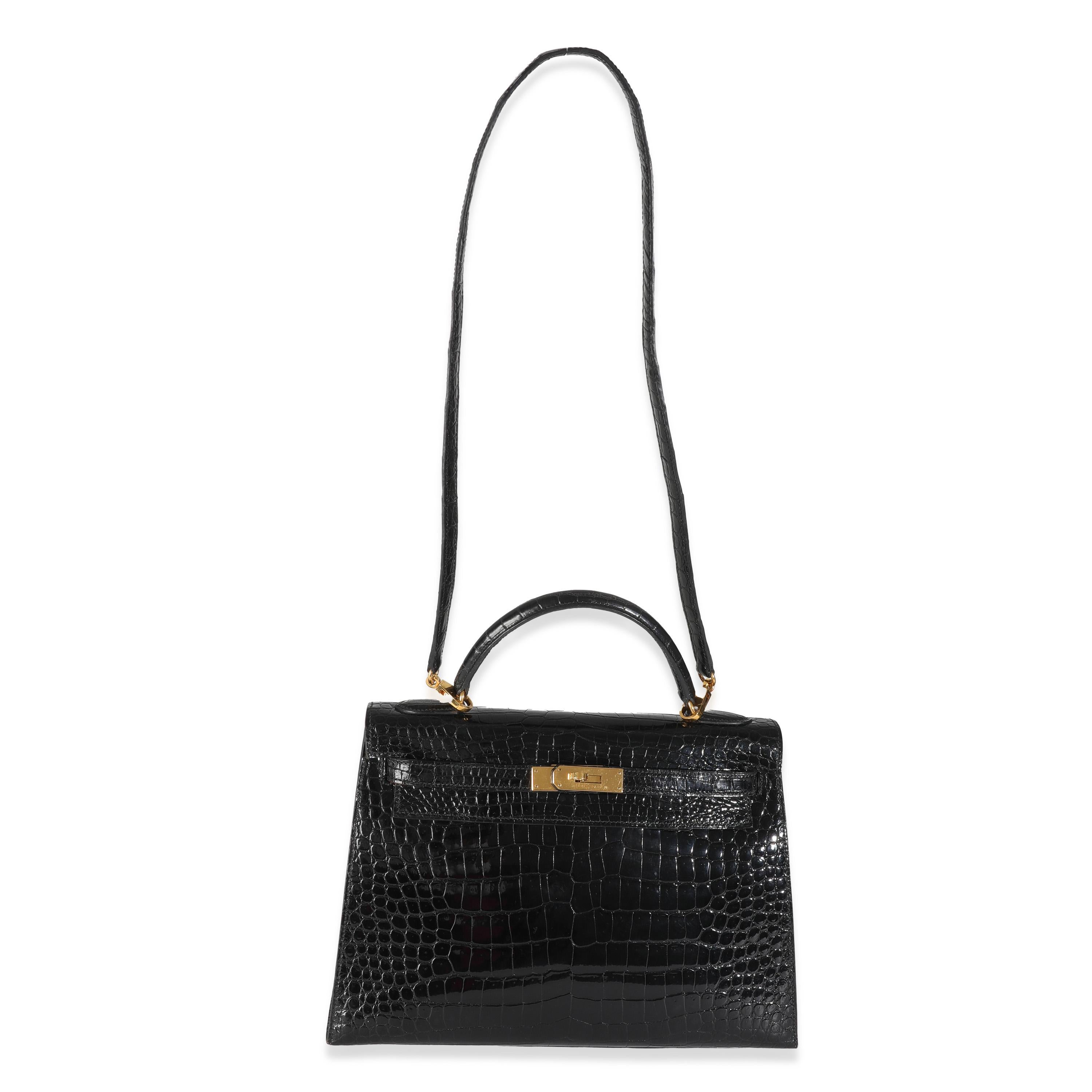 Hermès Vintage Black Porosus Crocodile Sellier Kelly 32 GHW 2