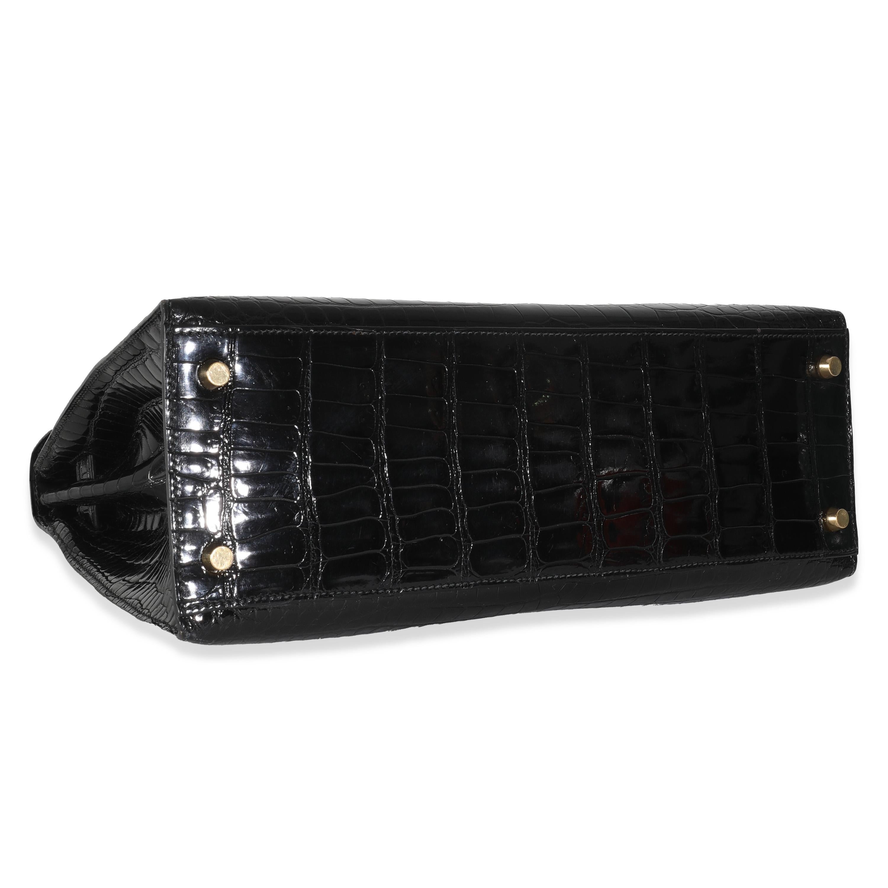 Hermès Vintage Black Porosus Crocodile Sellier Kelly 32 GHW 3