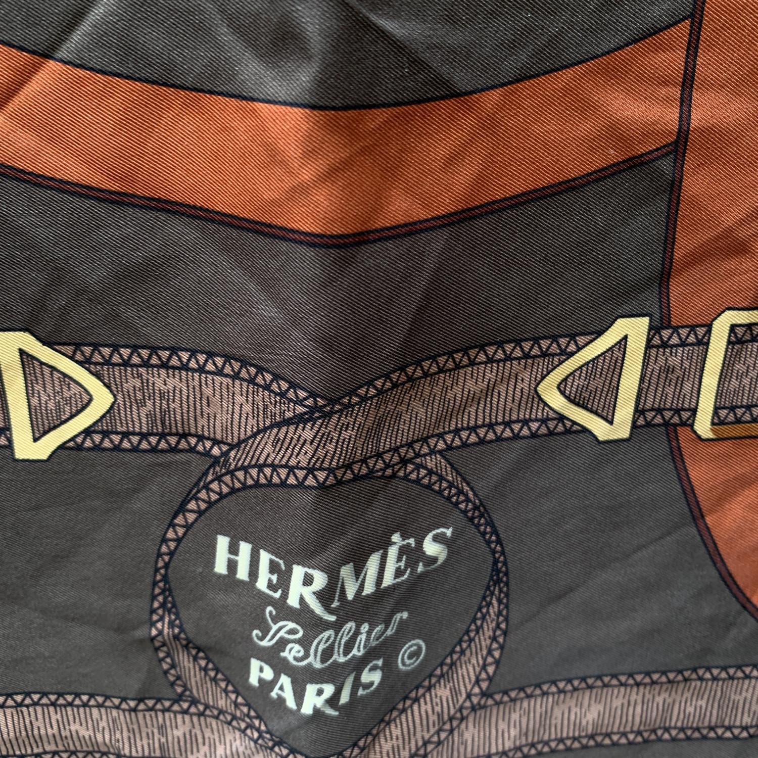 Hermes Vintage Black Silk Scarf Eperon D'Or 1974 Henry D'Origny In Good Condition For Sale In Rome, Rome