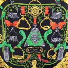 Hermes Vintage Black Silk Scarf Etriers 1964 Francoise de la Perriere