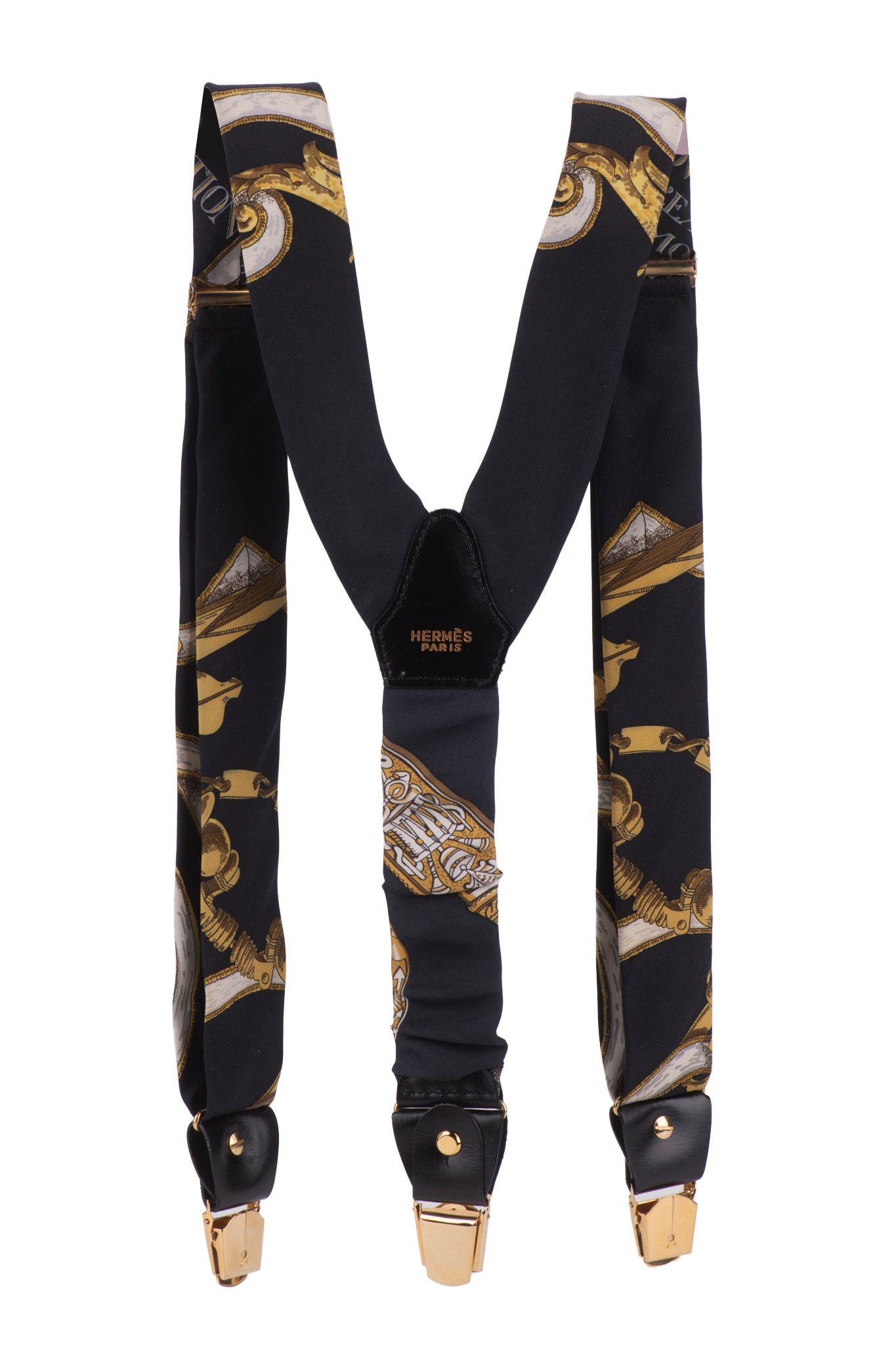 Orange Hermès Vintage Black Silk Suspenders For Sale