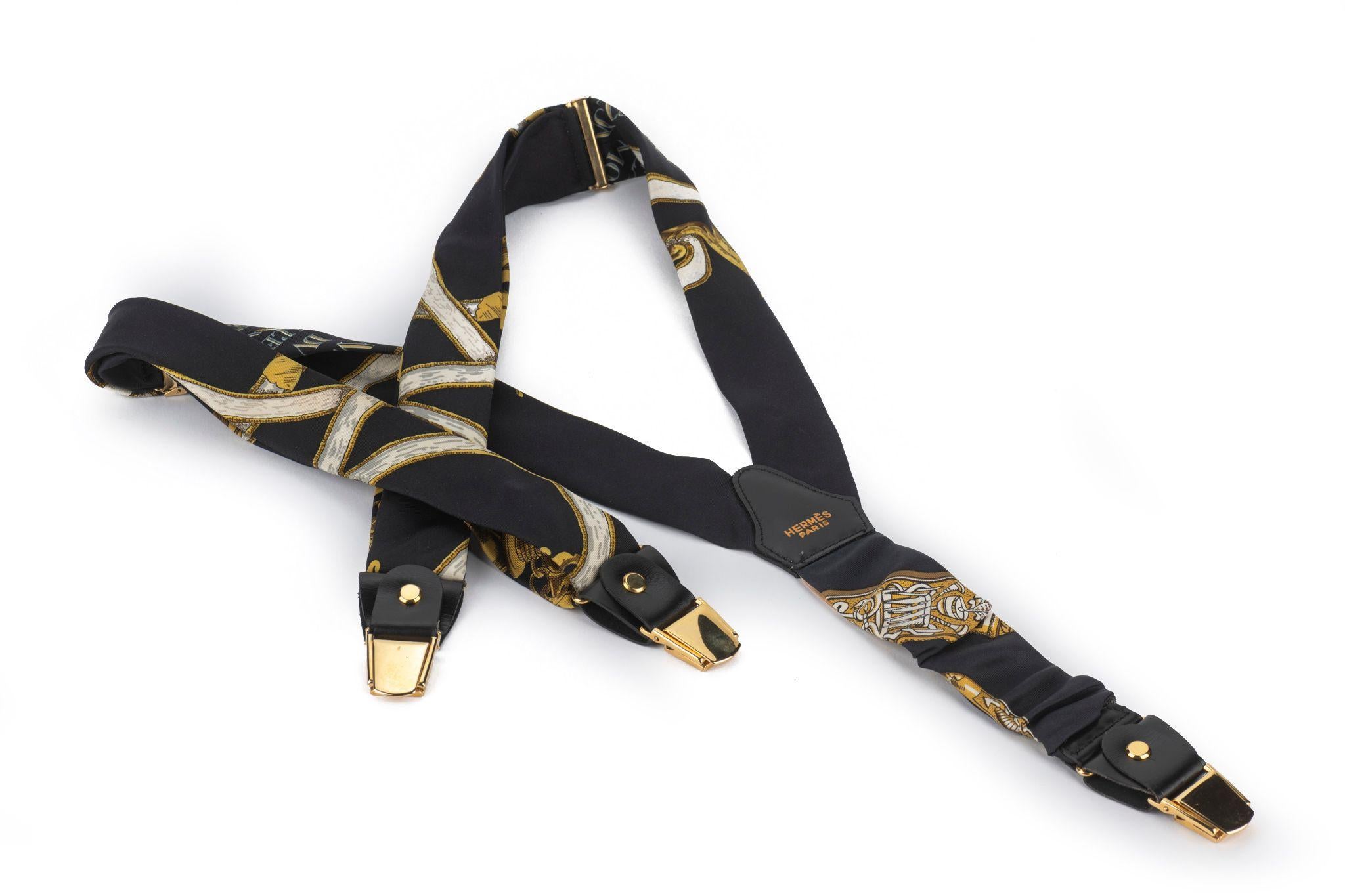 Women's or Men's Hermès Vintage Black Silk Suspenders For Sale
