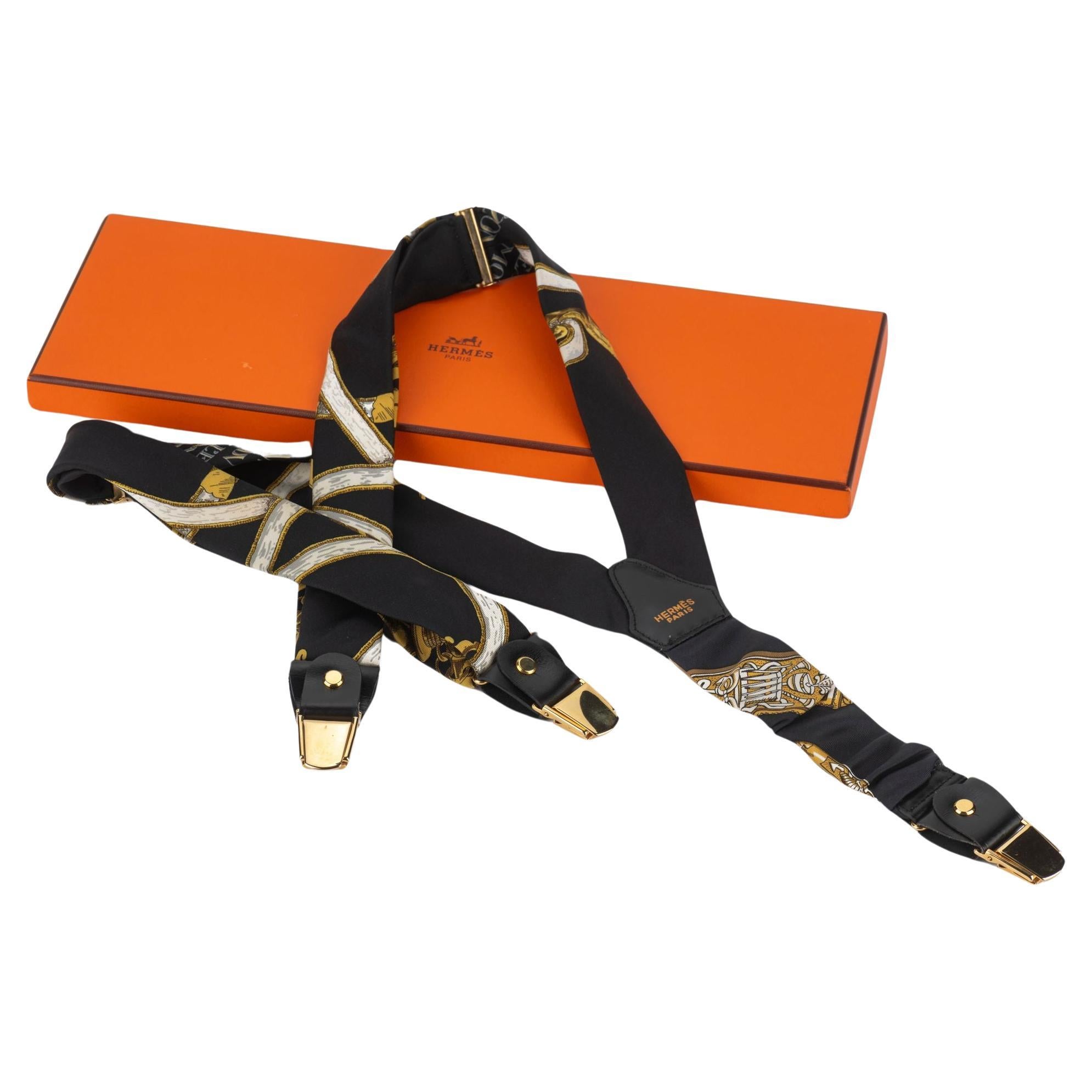 Hermès Vintage Black Silk Suspenders For Sale