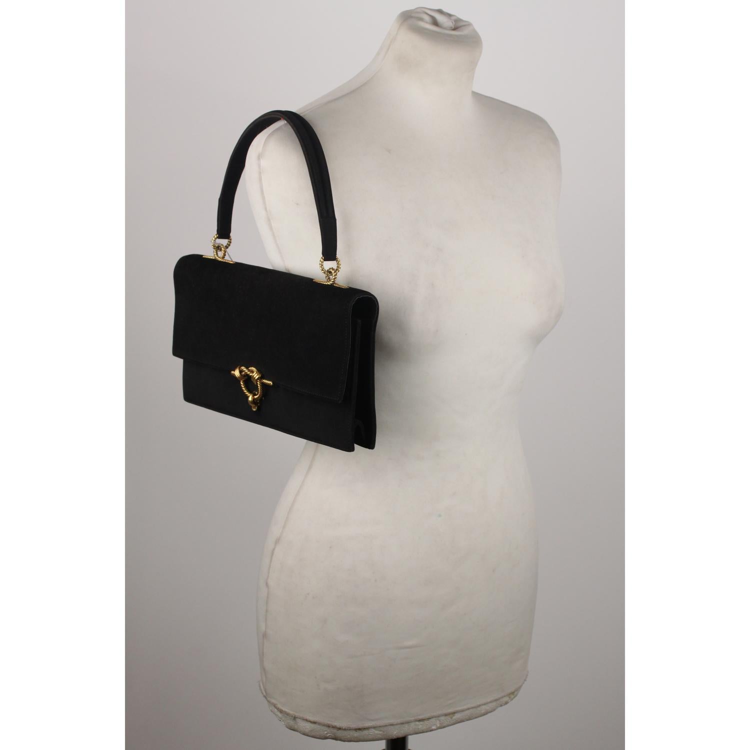 Hermes Vintage Black Suede Sac Cordeliere Top Handle Bag 7