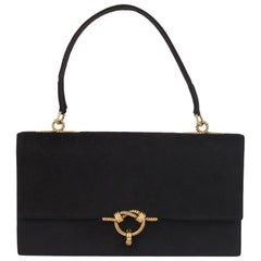 Hermes Vintage Black Suede Sac Cordeliere Top Handle Bag