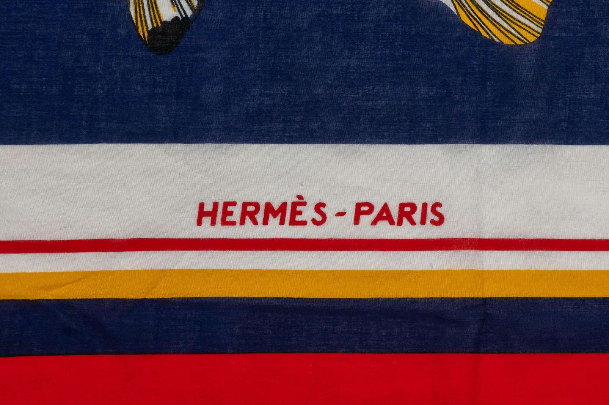 Hermès Vintage Blue Fish Cotton Sarong For Sale 1