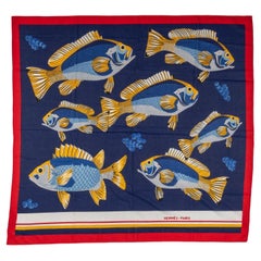 Hermès Vintage Blue Fish Cotton Sarong