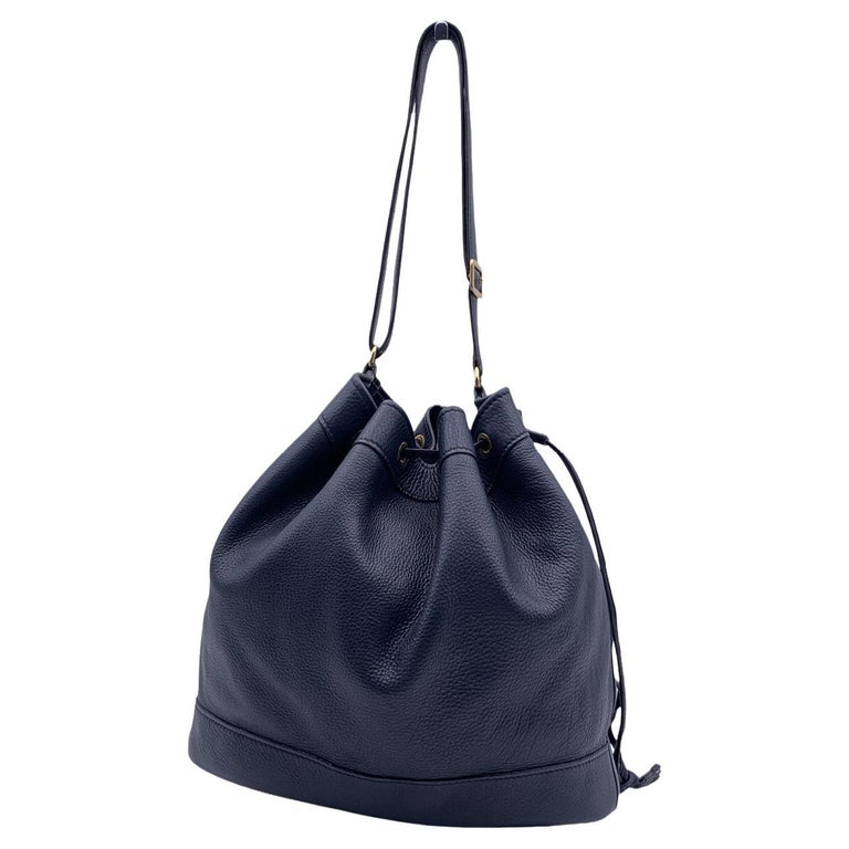 Hermes Vintage Blue Leather Sac Market 27 Bucket Shoulder Bag For Sale at 1stDibs