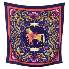 Hermes Vintage Blue Silk Cheval Turc Scarf 1969 Christiane Vauzelles