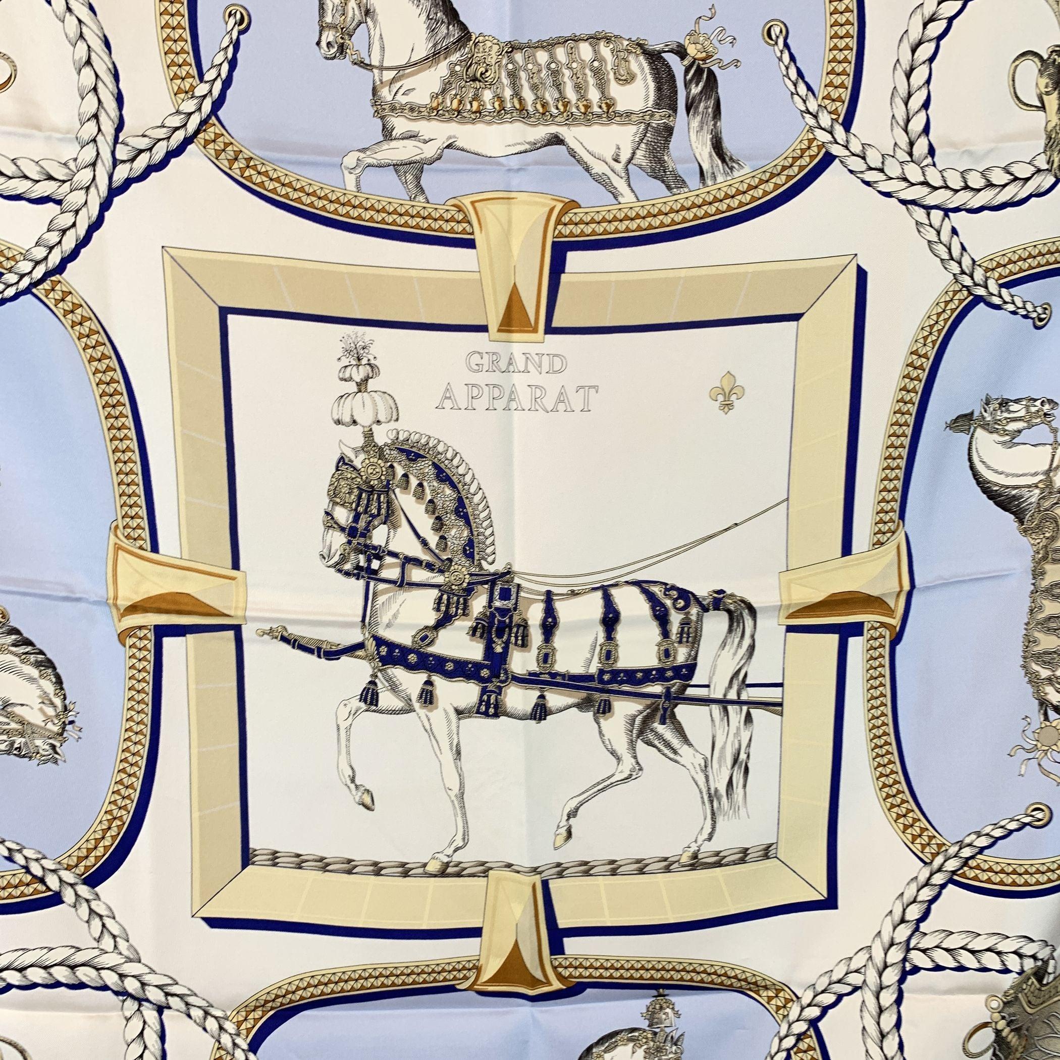 Vintage Hermès Scarf by Jacques Eudel - Issued 1962 A collector's treasure from the golden age of Hermès design, this exquisite silk scarf by Jacques Eudel was first issued in 1962 and showcases the maison's deep-rooted connection to the equestrian