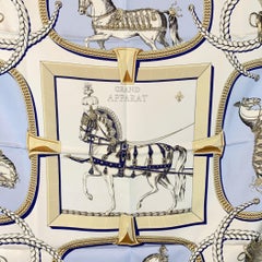 Hermes Vintage Blue Silk Grand Apparat Scarf 1962 Jacques Eudel