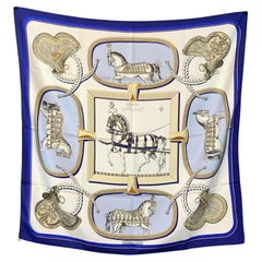 Hermes Vintage Blue Silk Grand Apparat Scarf 1962 Jacques Eudel