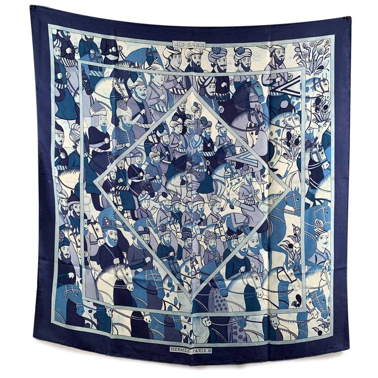 Hermes Vintage Blue Silk Scarf Ali Baba 1972 Pierre Peron For Sale at ...