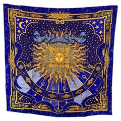 Hermes Vintage Blue Silk Scarf Carpe Diem 1994 Joachim Metz
