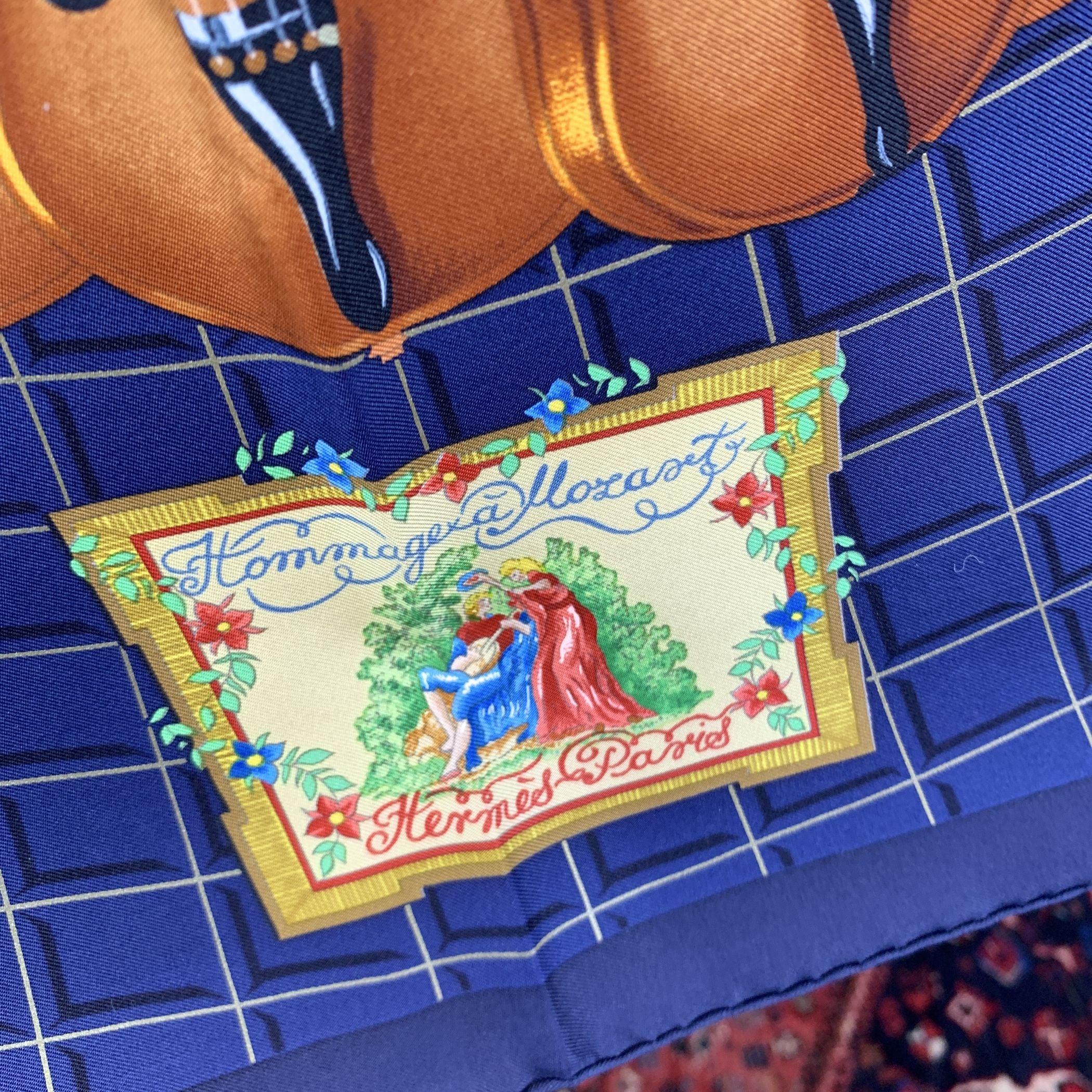 Hermes Vintage Blue Silk Scarf Hommage a Mozart 1991 Julie Abadie In Excellent Condition For Sale In Rome, Rome