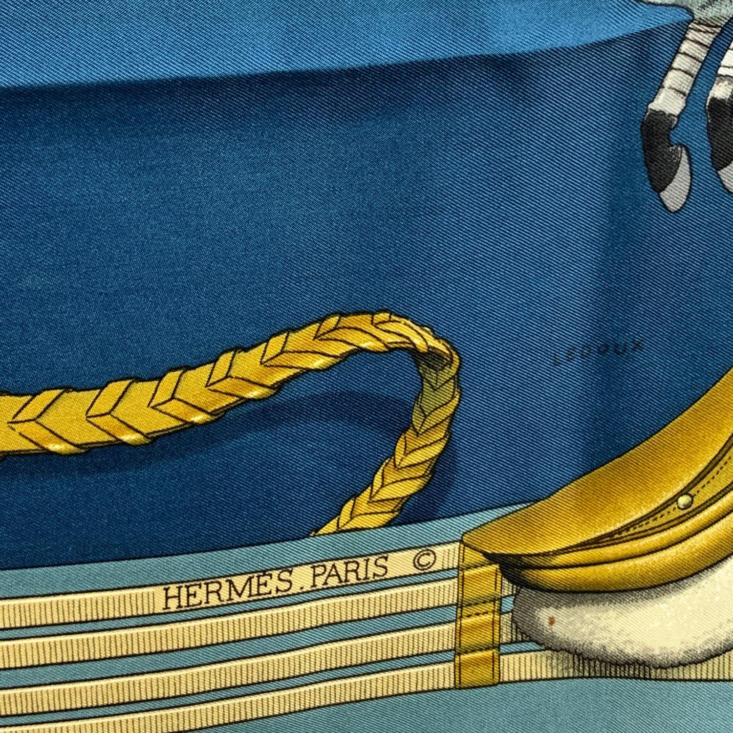Gray Hermes Vintage Blue Silk Scarf Jumping 1971 Philippe Ledoux
