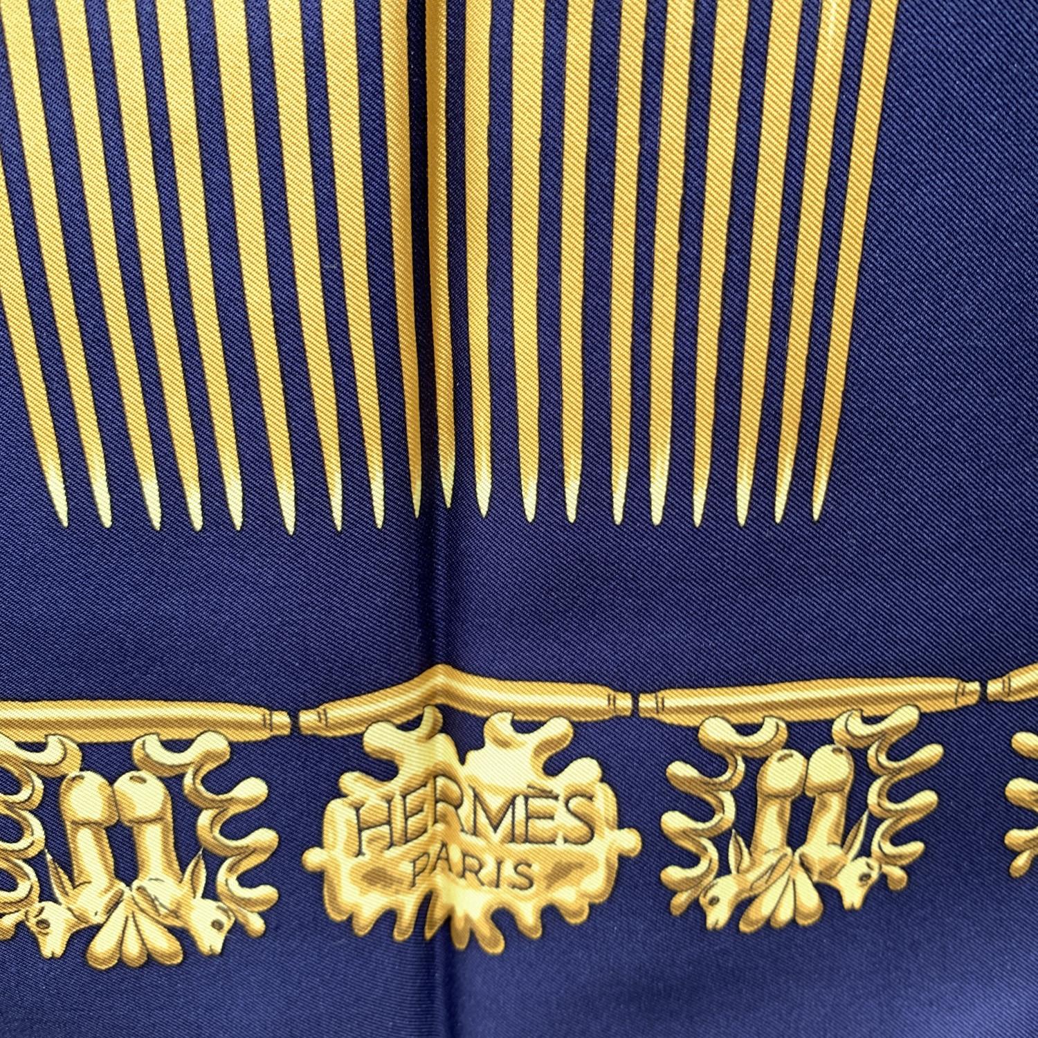 Women's Hermes Vintage Blue Silk Scarf Les Cavaliers D'Or 1975 Rybaltchenko